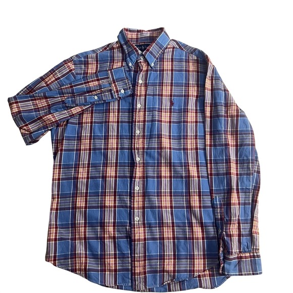 Polo Ralph Lauren Other - Polo Ralph Lauren Flannel Shirt Mens L Blue Plaid Custom Fit Performance Pony